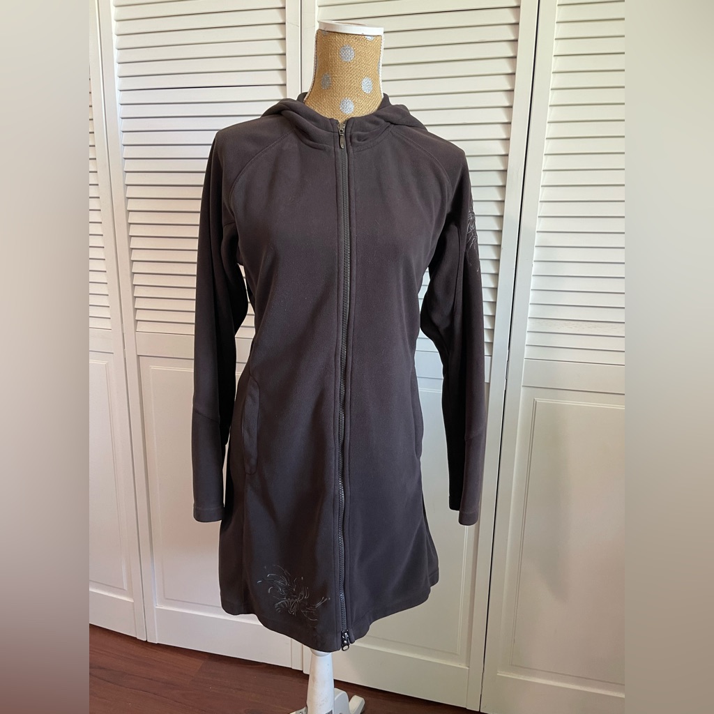 Athleta Jacket Women's Brown Fleece Embroidered Long Sleeve Hooded Two Way Zip
